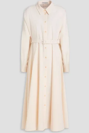 PALMER / HARDING Solo belted twill midi shirt dress - White - UK 10