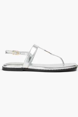 Maje Embellished metallic leather slingback sandals - Metallic - EU 36