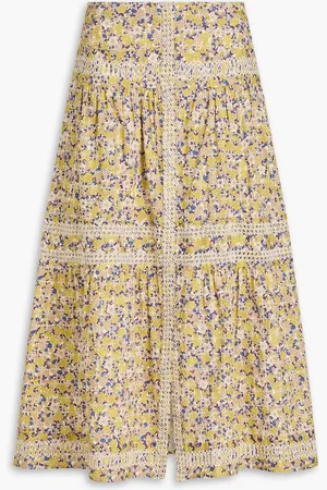 Maje Floral-print cotton midi skirt - Neutral - FR 34