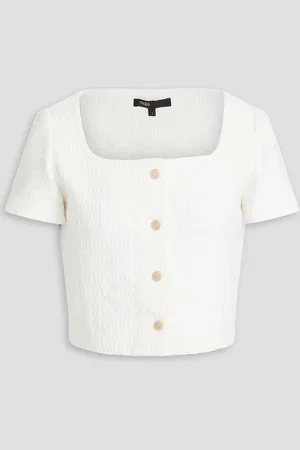 Maje Cropped cotton-blend tweed top - White - 1