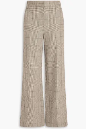 VERONICA BEARD Tonelli Prince of Wales checked linen and cotton-blend wide-leg pants - Neutral - US 6