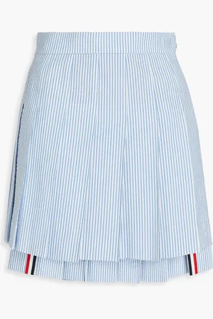 Thom Browne Pleated striped cotton-seersucker mini skirt - Blue - IT 36