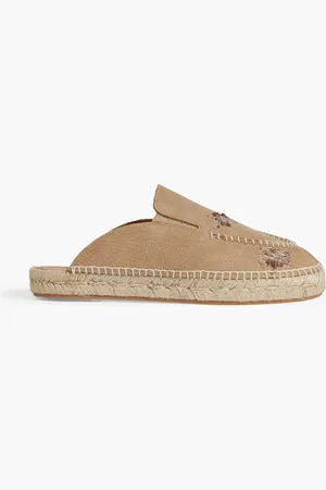 Maison Margiela Embroidered pebbled-leather espadrille mules - Neutral - EU 35