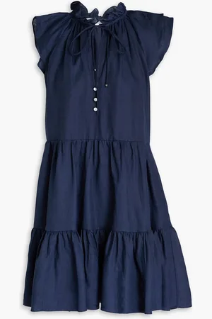 VERONICA BEARD Zee gathered linen mini dress - Blue - US 8