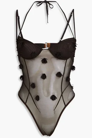 Jacquemus Embellished stretch-mesh bodysuit - Brown - FR 36