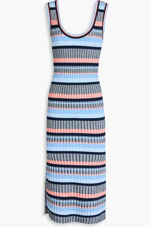 VERONICA BEARD Fabiana striped ribbed-knit midi dress - Blue - XS