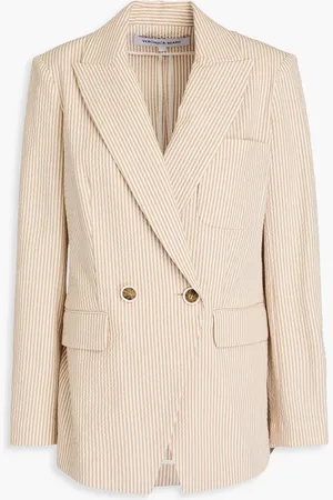 VERONICA BEARD Didion double-breasted striped cotton-blend seersucker blazer - Neutral - US 0