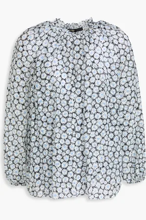 Maje Ruffled floral-print tulle blouse - Blue - 0