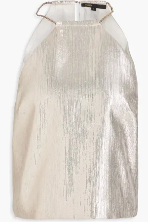 Maje Chain-embellished lamé top - Metallic - 3