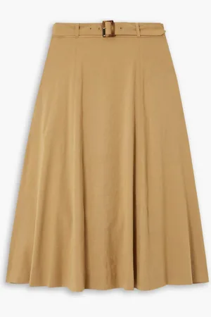 VERONICA BEARD Arwen belted pleated linen-blend midi skirt - Brown - US 4