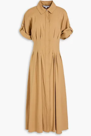 VERONICA BEARD Adavi pleated linen-blend midi shirt dress - Brown - US 2