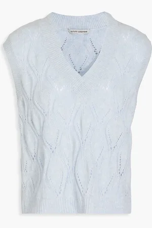 AUTUMN CASHMERE Pointelle-knit cashmere vest - Blue - S