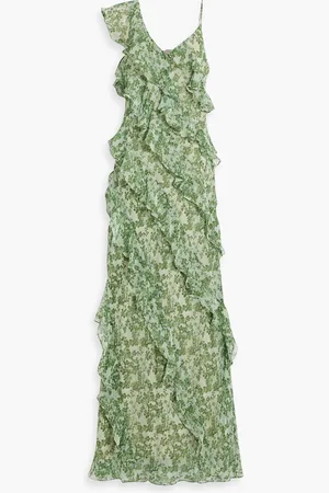MIKAEL AGHAL Ruffled floral-print chiffon gown - Green - US 10