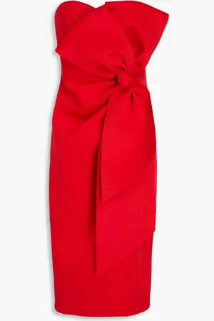 Badgley Mischka Strapless bow-detailed scuba midi dress - - US 2