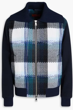 Missoni Checked wool-jacquard and felt bomber jacket - Blue - M
