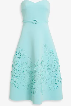 Badgley Mischka Strapless laser-cut scuba midi dress - Blue - US 12