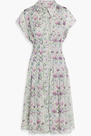 MIKAEL AGHAL Pleated floral-print chiffon midi shirt dress - Purple - US 10