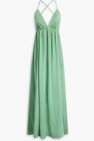 ZIMMERMANN Gathered silk-satin maxi dress - Green - 3