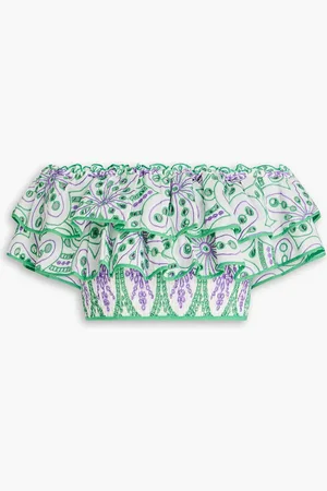 CHARO RUIZ IBIZA Clara cropped off-the-shoulder broderie anglaise cotton-blend top - Purple - S