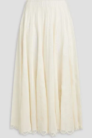 Tory Burch Crochet-trimmed linen midi skirt - White - US 6