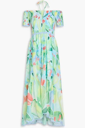 CHARO RUIZ IBIZA Cold-shoulder printed cotton-blend voile midi dress - Green - XS