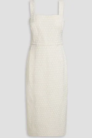Tory Burch Polka-dot linen-blend twill midi dress - White - US 14
