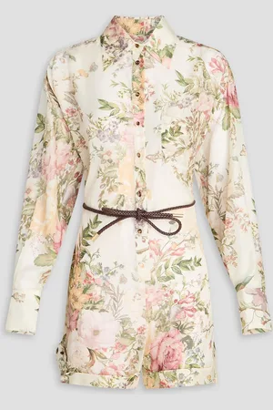 ZIMMERMANN Belted floral-print silk-habotai playsuit - White - 1