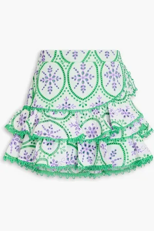 CHARO RUIZ IBIZA Lynx ruffled broderie anglaise cotton-blend mini skirt - - M
