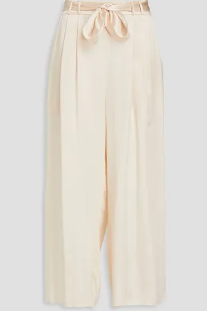 LE KASHA Gansu cropped pleated silk-charmeuse wide-leg pants - White - M