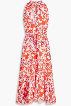Heidi Klein Ruffled floral-print linen midi dress - Red - L
