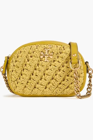 Tory Burch Kira leather-trimmed straw tote - Yellow - OneSize