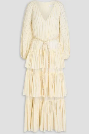 ZIMMERMANN Tiered metallic striped cotton-gauze maxi dress - White - 1