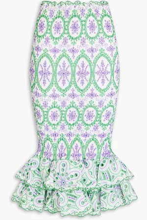 CHARO RUIZ IBIZA Liliana ruffled broderie anglaise cotton-blend midi skirt - Purple - L