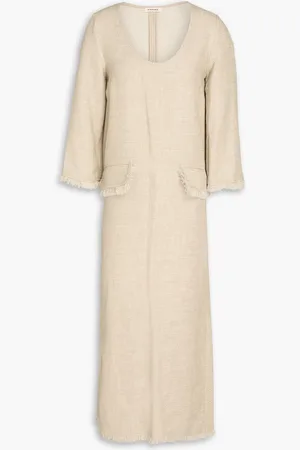 By Malene Birger Delany fringed linen-blend jacquard midi dress - Neutral - DE 38