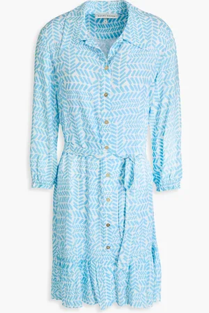 Heidi Klein Ruffled printed woven mini shirt dress - Blue - M