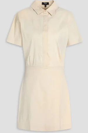 THEORY Pleated linen-blend mini shirt dress - White - US 12