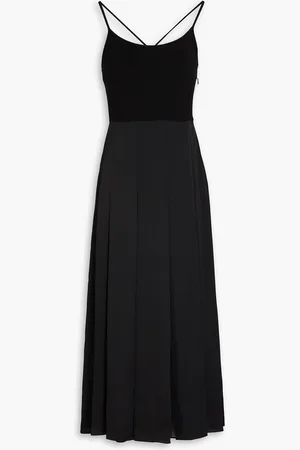 Claudie Pierlot Pleated jersey-paneled satin midi dress - - XS