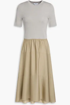THEORY Knit-paneled silk crepe de chine midi dress - Gray - M