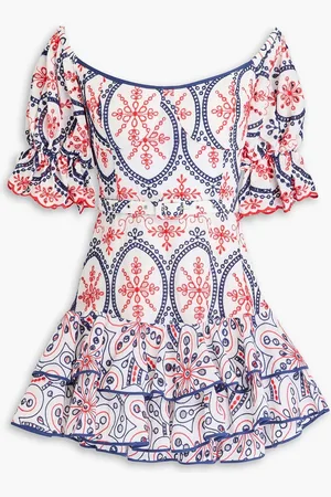 CHARO RUIZ IBIZA Ruffled broderie anglaise cotton-blend mini dress - Blue - L