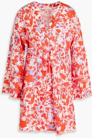 Heidi Klein Frayed floral-print linen mini dress - Red - M