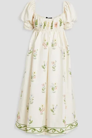 Agua by Agua Bendita Canoa Pradera bead-embellished floral-print cotton-poplin midi dress - White - XL