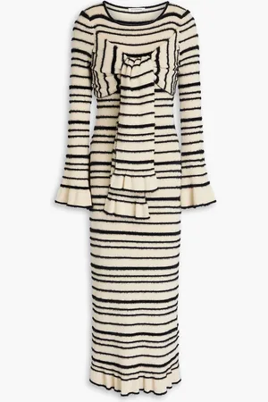 By Malene Birger Damira knotted striped intarsia cotton-blend midi dress - White - XL