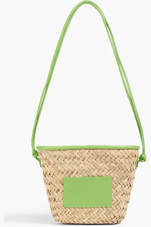 Claudie Pierlot Adryans leather-trimmed straw bucket bag - Green - OneSize
