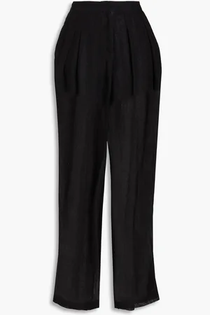LE KASHA Pleated linen-gauze wide-leg pants - - S