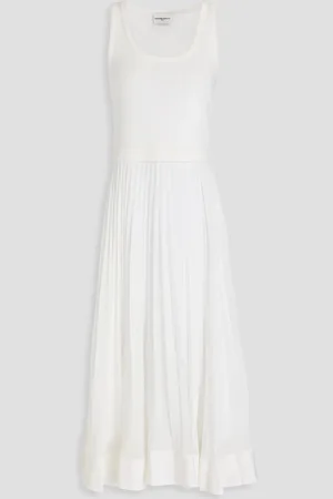Claudie Pierlot Tradi pleated crepe-paneled cotton-jersey midi dress - White - L