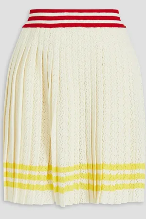 adidas Pleated striped crochet-knit cotton mini skirt - White - XS
