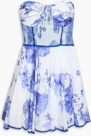 CHARO RUIZ IBIZA Gueily strapless floral-print cotton-blend voile mini dress - Blue - L