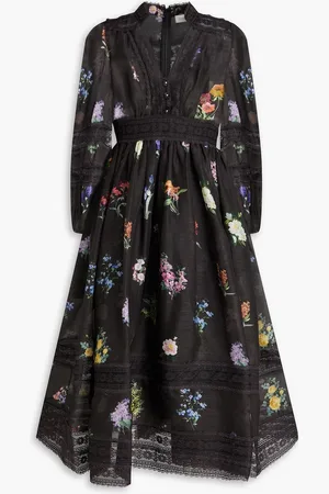 ZIMMERMANN Floral-print corded lace-paneled linen and silk-blend midi dress - - 2