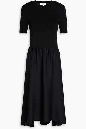 THEORY Knit-paneled silk crepe de chine midi dress - - S