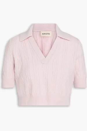 Khaite Lylith cropped cable-knit cashmere-blend polo sweater - Pink - M